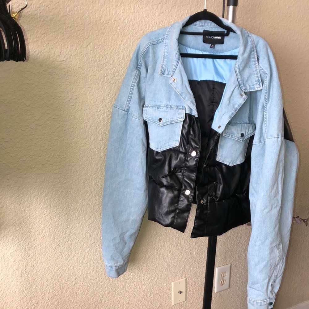 Fashion Nova Blue Jean Black Puffer Jacket - Picture 7 of 17